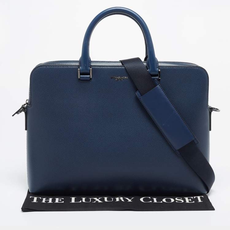 Pre Owned Michael Kors Navy Blue Leather Harrison Briefcase