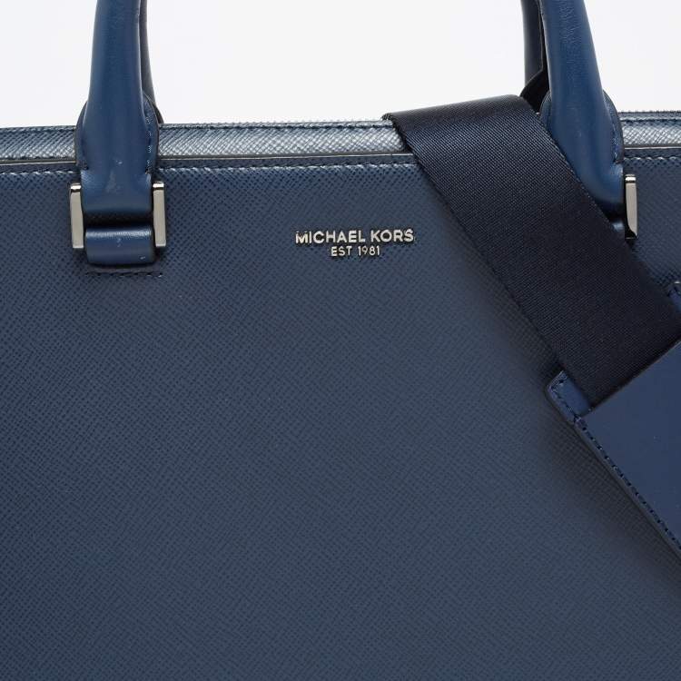 Pre Owned Michael Kors Navy Blue Leather Harrison Briefcase