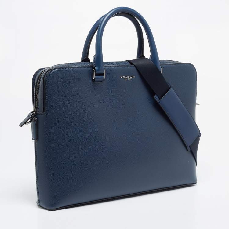 Pre Owned Michael Kors Navy Blue Leather Harrison Briefcase