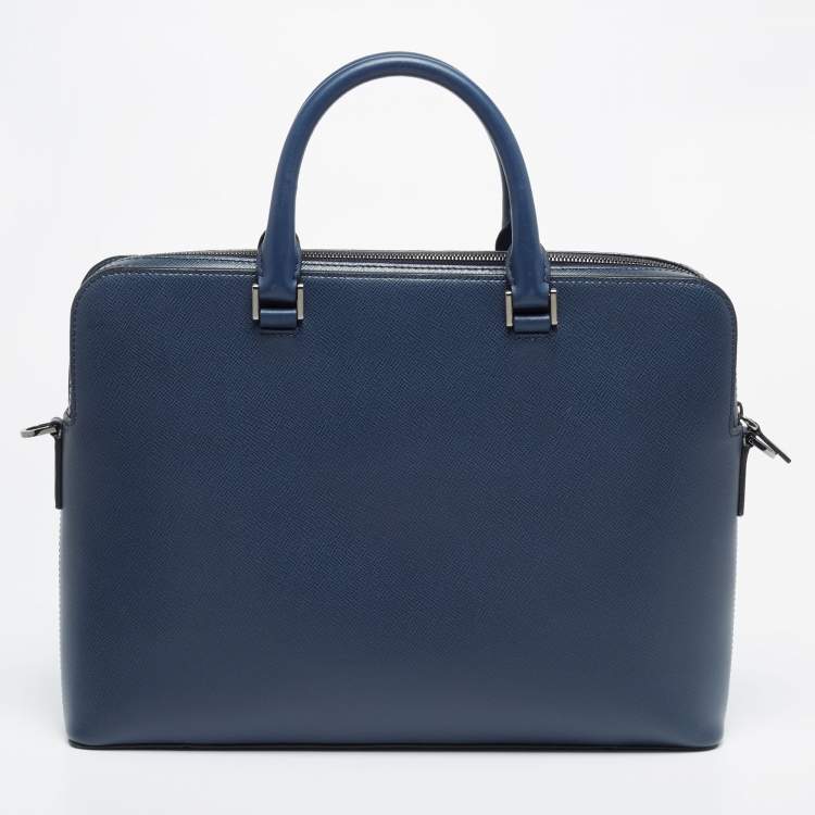 Pre Owned Michael Kors Navy Blue Leather Harrison Briefcase