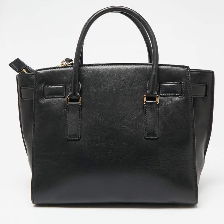 Pre Owned MICHAEL Michael Kors Black/Brown Leopard Print Calf Hair and Leather Hamilton Tote