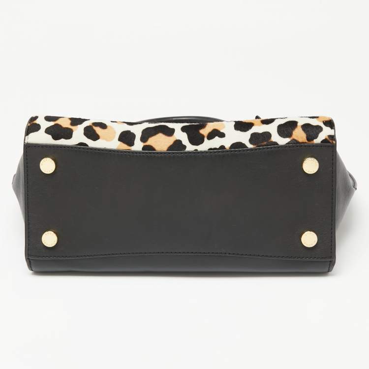 Pre Owned MICHAEL Michael Kors Black/Brown Leopard Print Calf Hair and Leather Hamilton Tote