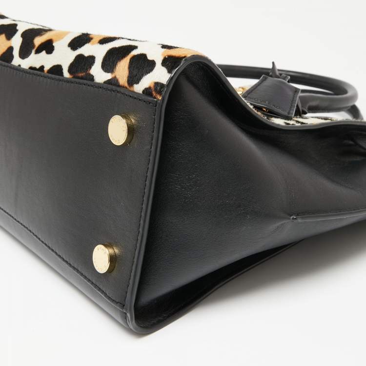 Pre Owned MICHAEL Michael Kors Black/Brown Leopard Print Calf Hair and Leather Hamilton Tote