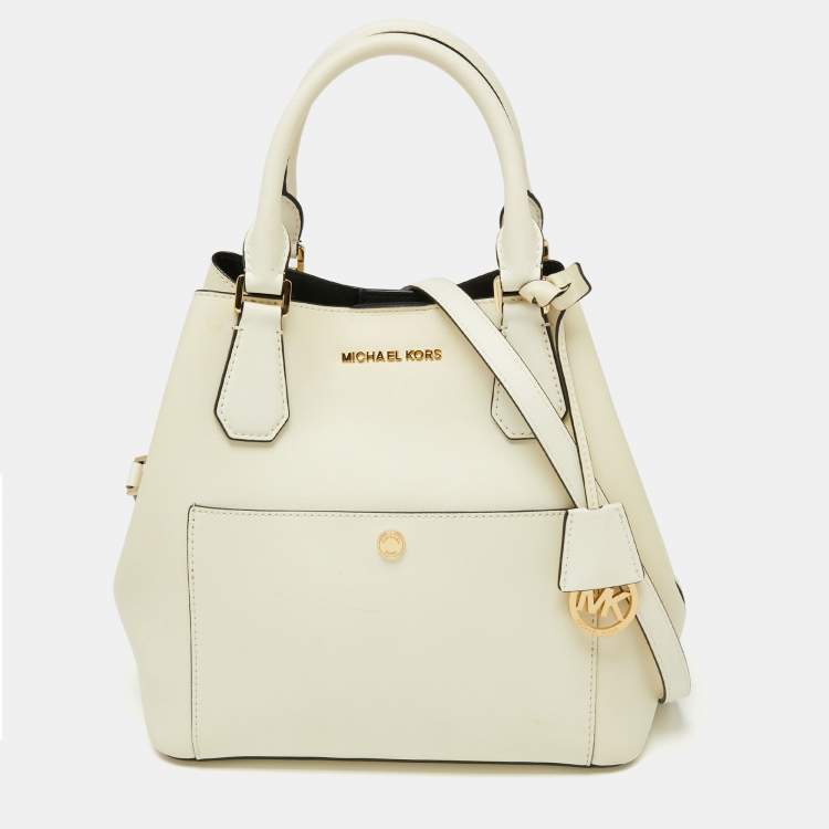 Pre Owned Michael Kors Off White Leather Greenwich Tote 