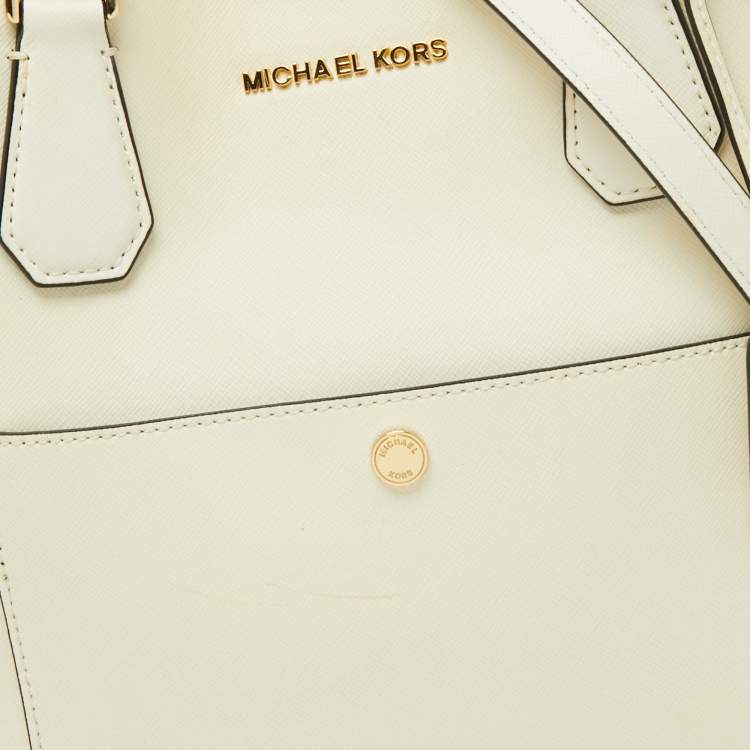 Pre Owned Michael Kors Off White Leather Greenwich Tote 