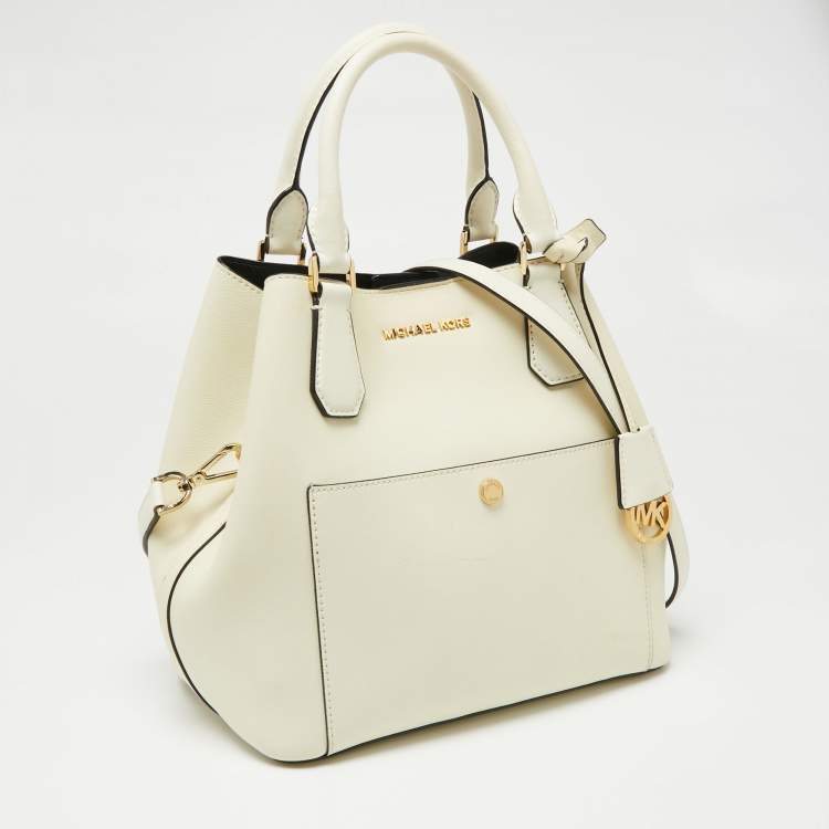 Pre Owned Michael Kors Off White Leather Greenwich Tote 