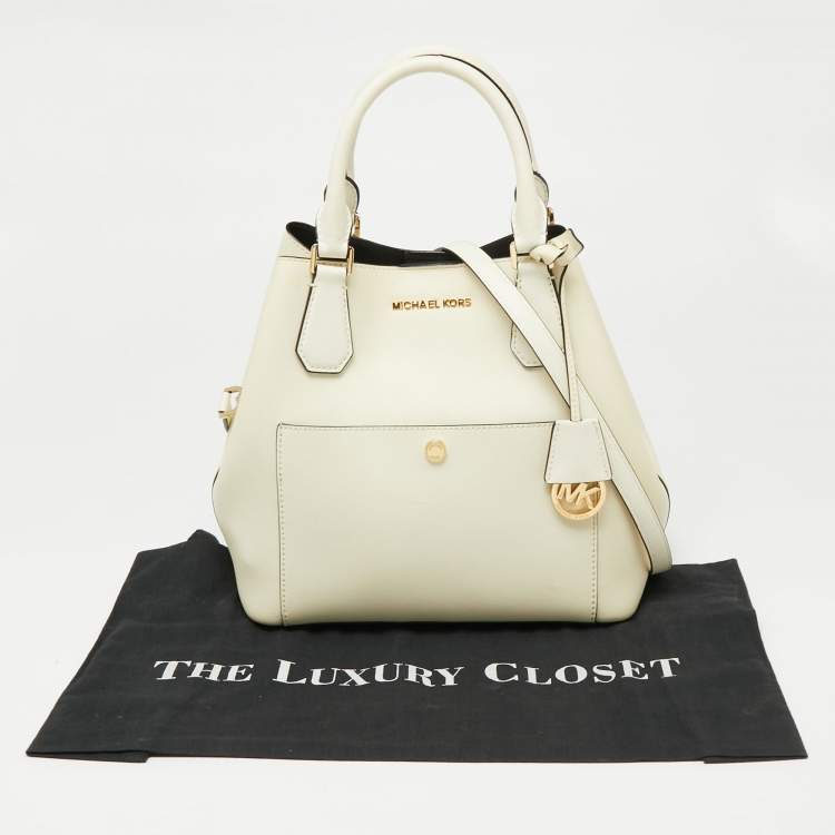 Pre Owned Michael Kors Off White Leather Greenwich Tote 