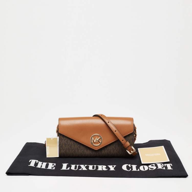 Pre Owned MICHAEL Michael Kors Brown Signature Coated Canvas And Leather Wallet on Chain