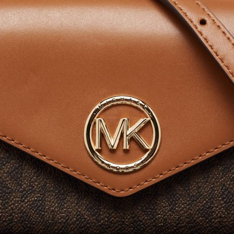 Pre Owned MICHAEL Michael Kors Brown Signature Coated Canvas And Leather Wallet on Chain