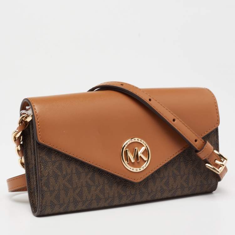 Pre Owned MICHAEL Michael Kors Brown Signature Coated Canvas And Leather Wallet on Chain