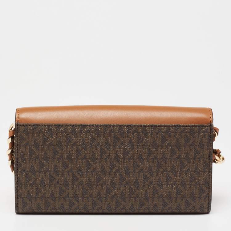 Pre Owned MICHAEL Michael Kors Brown Signature Coated Canvas And Leather Wallet on Chain