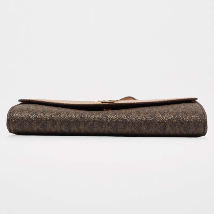 Pre Owned MICHAEL Michael Kors Brown Signature Coated Canvas And Leather Wallet on Chain