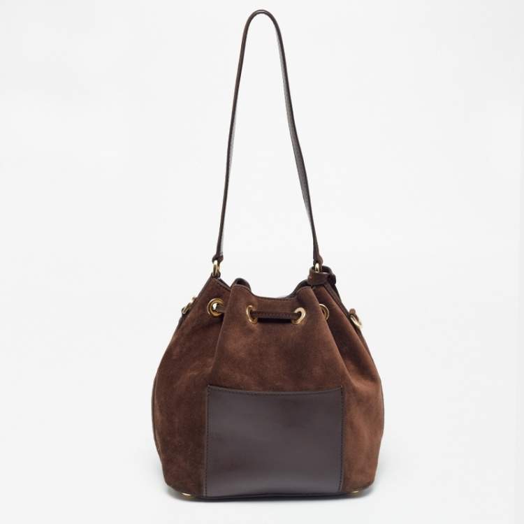 Pre Owned Michael Kors Dark Brown Suede and Leather Greenwich Bucket Bag