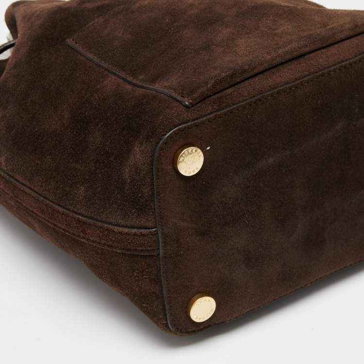 Pre Owned Michael Kors Dark Brown Suede and Leather Greenwich Bucket Bag