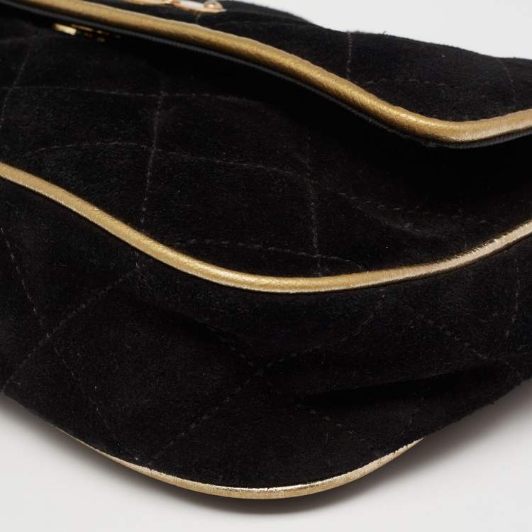 Pre Owned MICHAEL Michael Kors Black/Gold Quilted Suede Jet Set Chain Flap Shoulder Bag