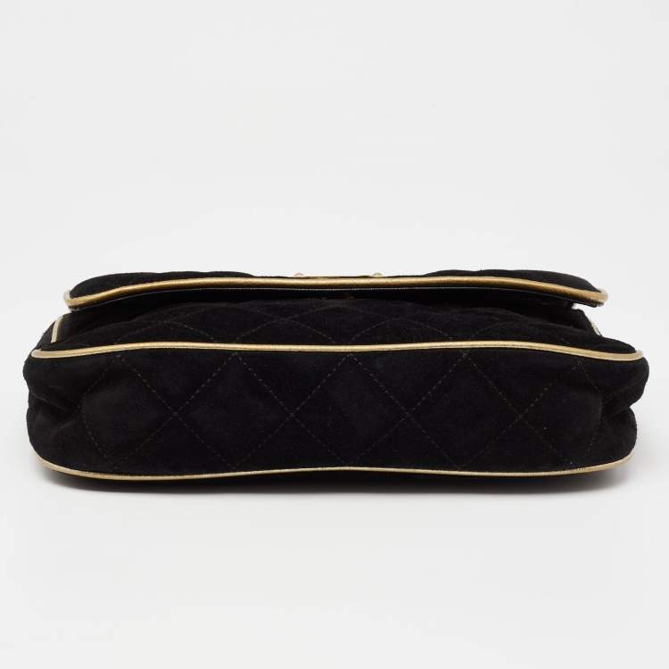Pre Owned MICHAEL Michael Kors Black/Gold Quilted Suede Jet Set Chain Flap Shoulder Bag