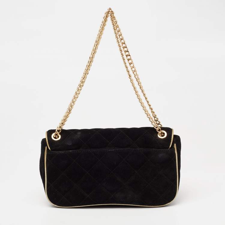 Pre Owned MICHAEL Michael Kors Black/Gold Quilted Suede Jet Set Chain Flap Shoulder Bag