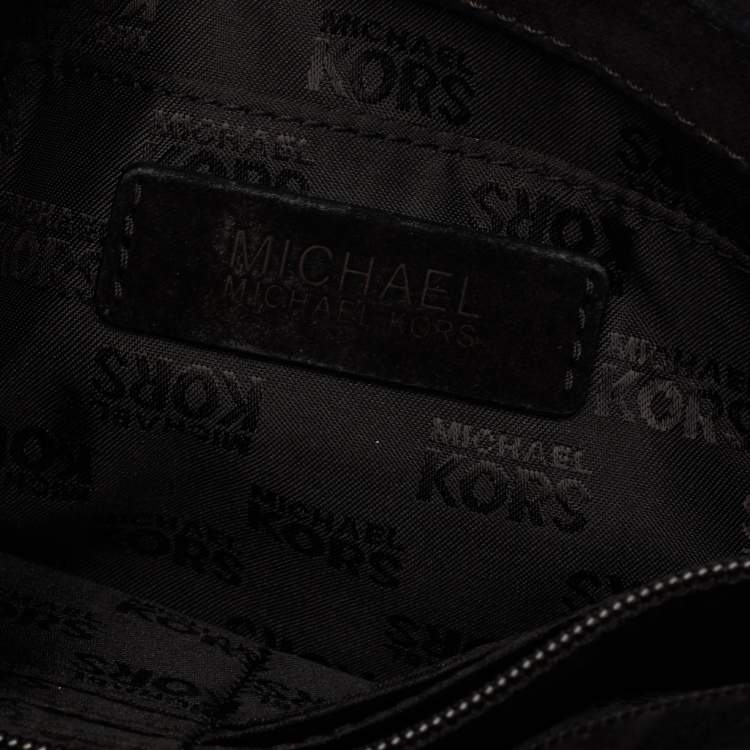Pre Owned MICHAEL Michael Kors Black/Gold Quilted Suede Jet Set Chain Flap Shoulder Bag