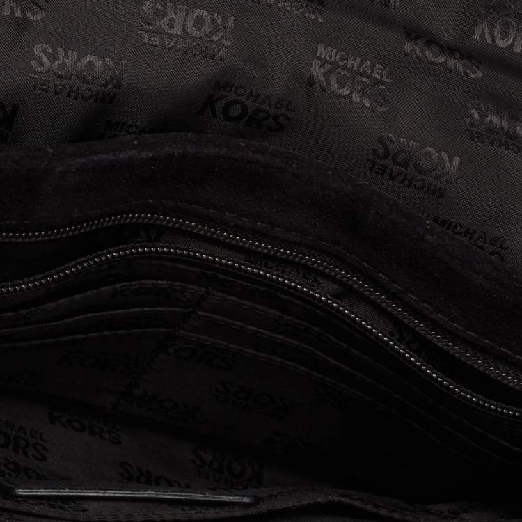 Pre Owned MICHAEL Michael Kors Black/Gold Quilted Suede Jet Set Chain Flap Shoulder Bag