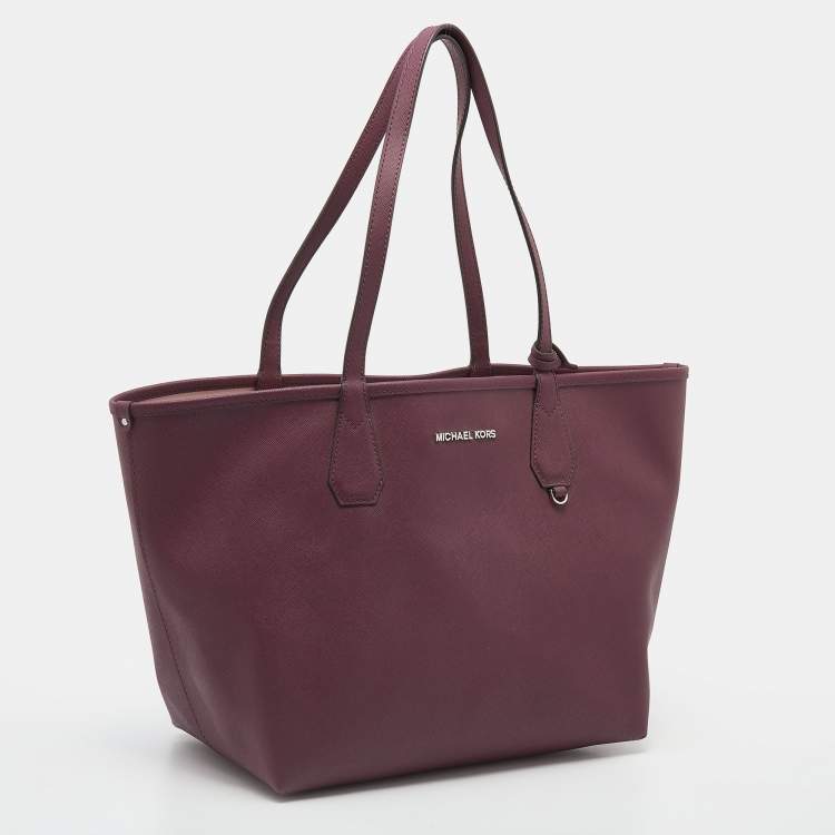 Pre Owned Michael Kors Burgundy Saffiano Leather Reversible Tote