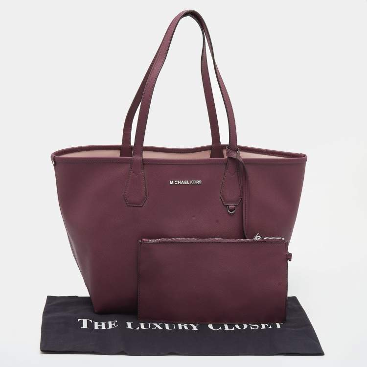 Pre Owned Michael Kors Burgundy Saffiano Leather Reversible Tote