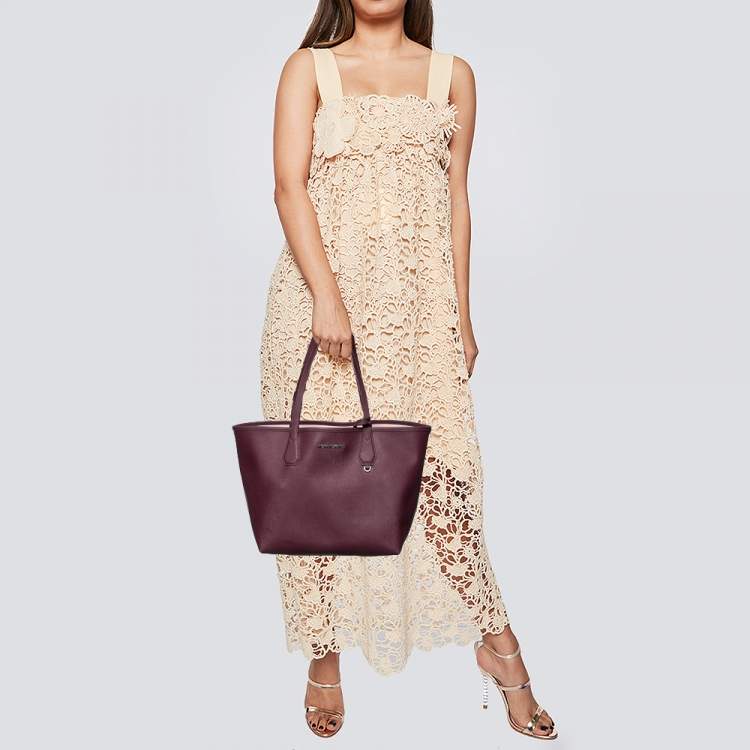 Pre Owned Michael Kors Burgundy Saffiano Leather Reversible Tote