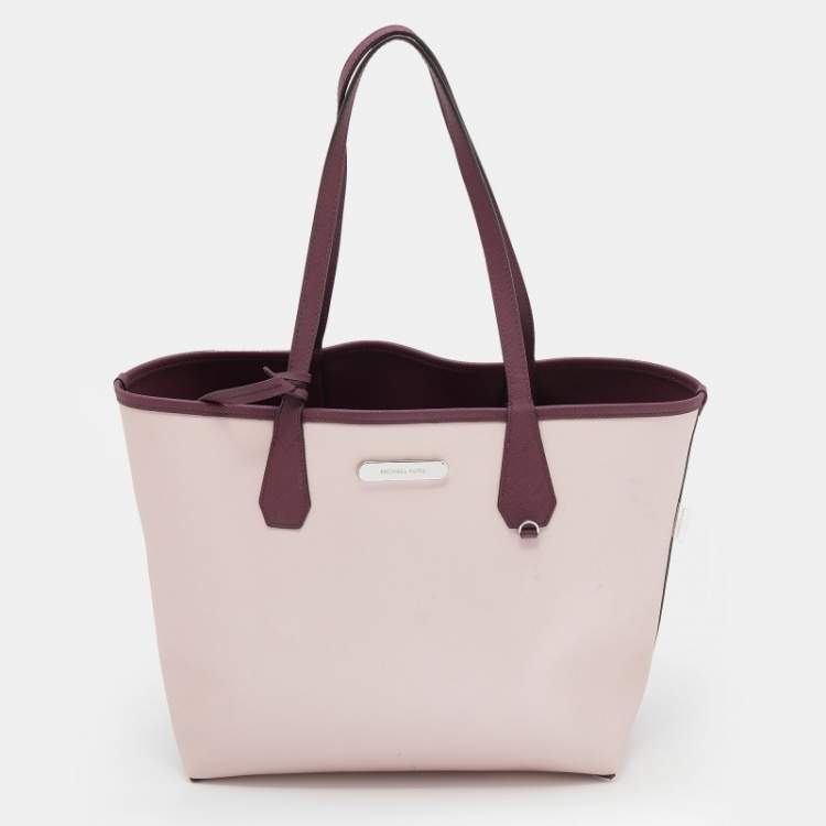 Pre Owned Michael Kors Burgundy Saffiano Leather Reversible Tote