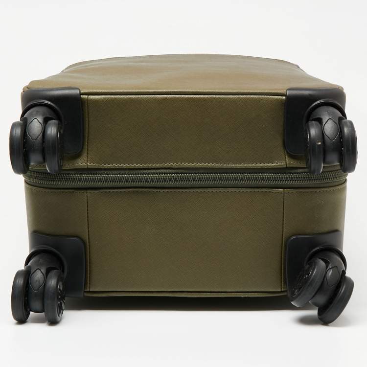 Pre Owned Michael Kors Olive Green Leather Jet Set Logo Luggage