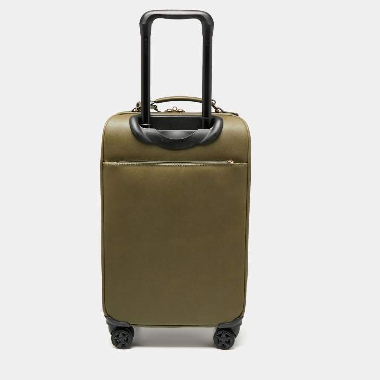 Pre Owned Michael Kors Olive Green Leather Jet Set Logo Luggage