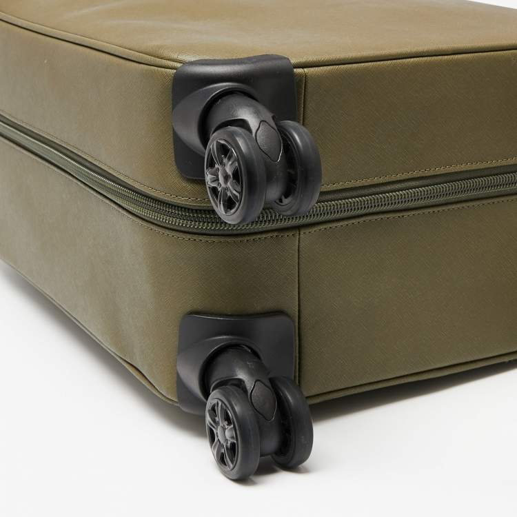 Pre Owned Michael Kors Olive Green Leather Jet Set Logo Luggage