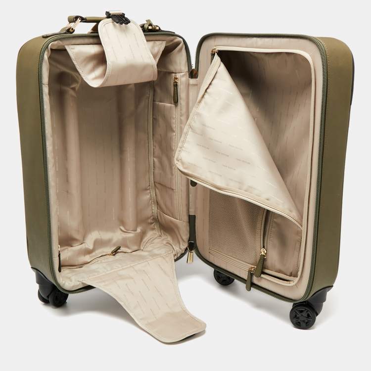 Pre Owned Michael Kors Olive Green Leather Jet Set Logo Luggage