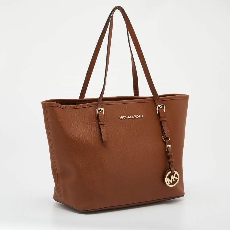 Pre Owned Michael Kors Brown Leather Jet Set Tote