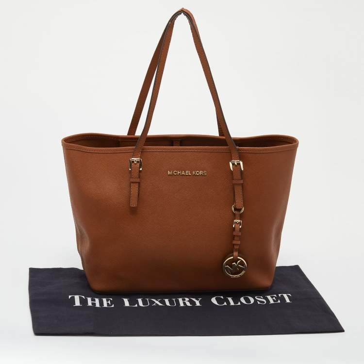 Pre Owned Michael Kors Brown Leather Jet Set Tote