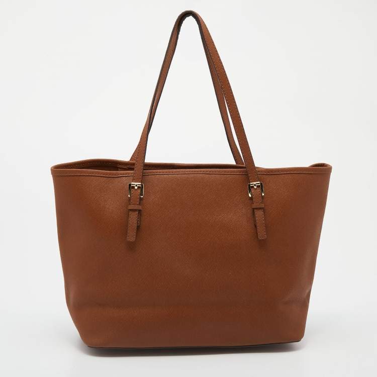 Pre Owned Michael Kors Brown Leather Jet Set Tote