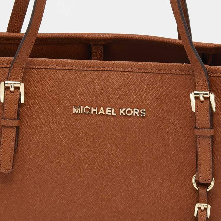 Pre Owned Michael Kors Brown Leather Jet Set Tote