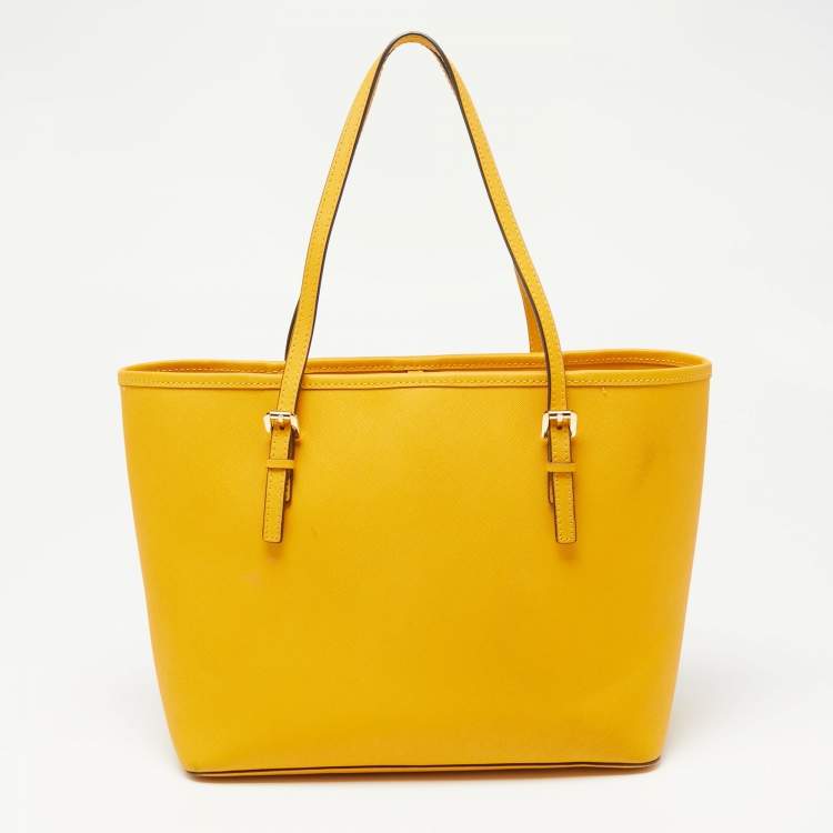 Pre Owned Michael Kors Mustard Saffiano Leather Small Jet Set Travel Tote