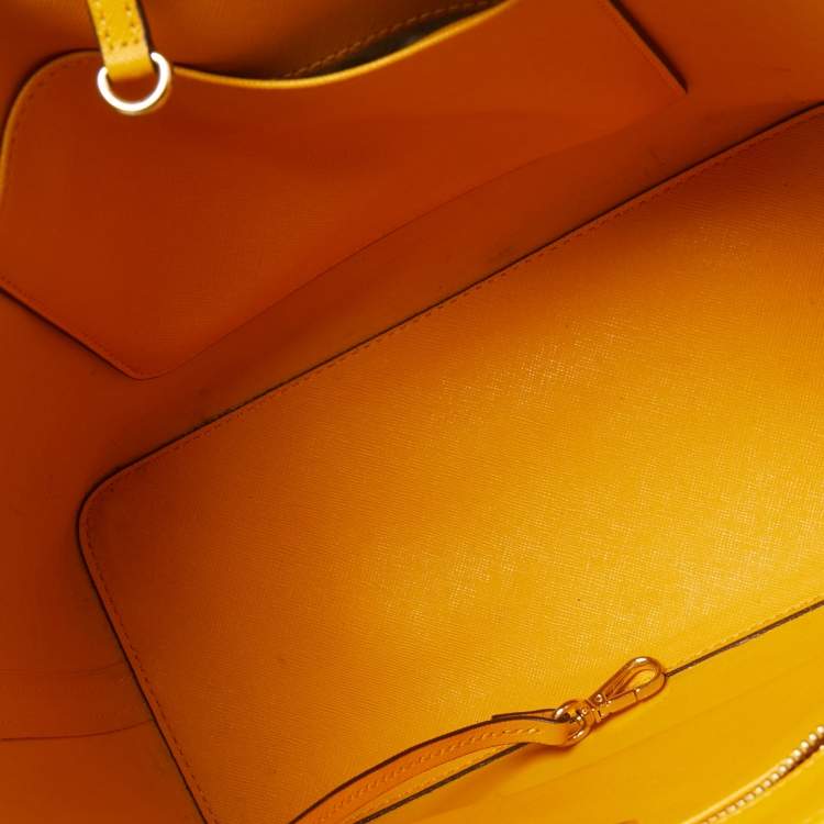 Pre Owned Michael Kors Mustard Saffiano Leather Small Jet Set Travel Tote