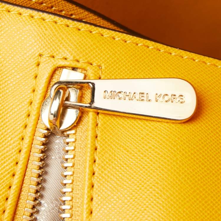 Pre Owned Michael Kors Mustard Saffiano Leather Small Jet Set Travel Tote