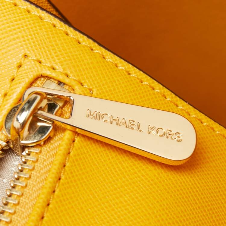 Pre Owned Michael Kors Mustard Saffiano Leather Small Jet Set Travel Tote