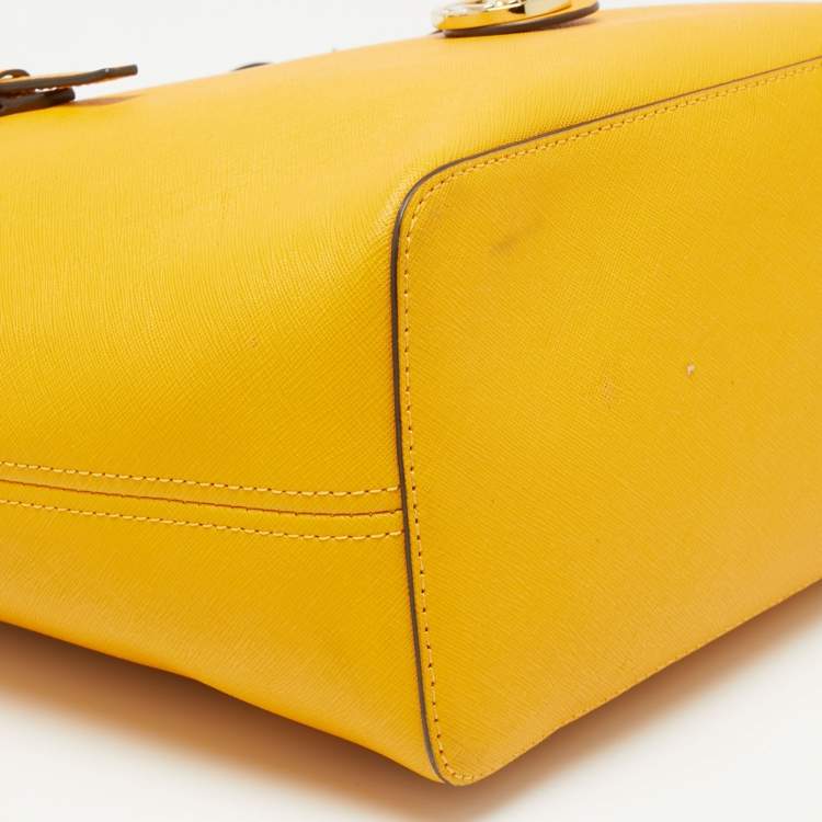 Pre Owned Michael Kors Mustard Saffiano Leather Small Jet Set Travel Tote