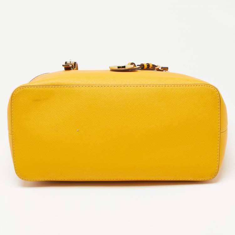 Pre Owned Michael Kors Mustard Saffiano Leather Small Jet Set Travel Tote