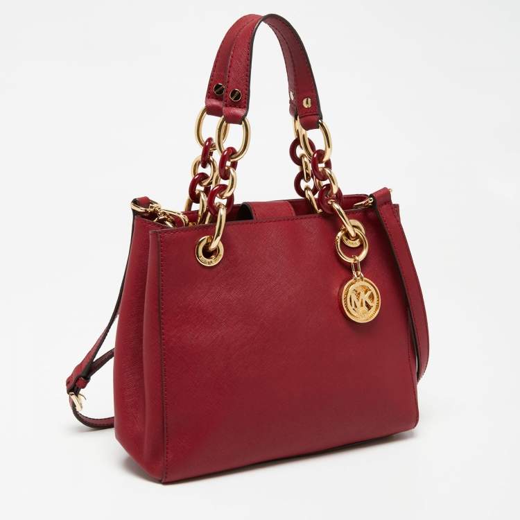 Pre Owned MICHAEL Michael Kors Burgundy Leather Small Cynthia Tote