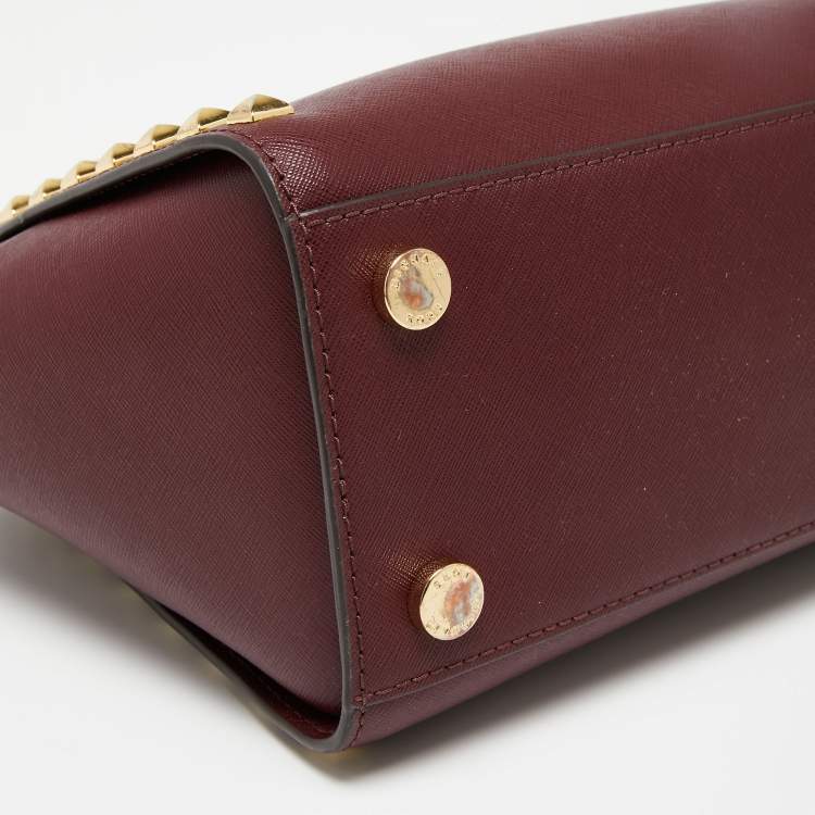 Pre Owned Michael Kors Burgundy Leather Studded Medium Selma Satchel