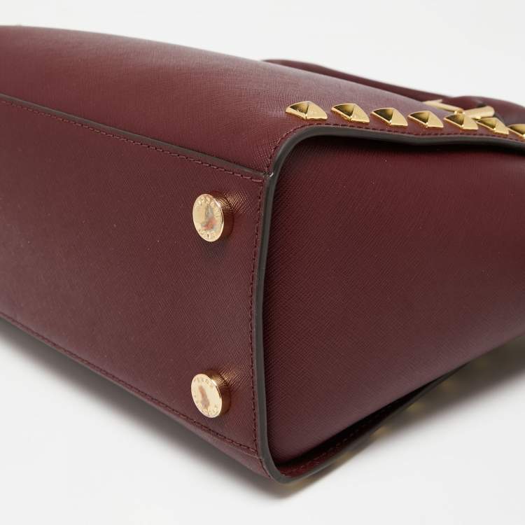 Pre Owned Michael Kors Burgundy Leather Studded Medium Selma Satchel