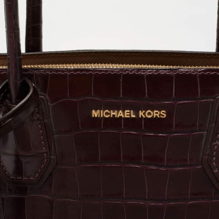 Pre Owned Michael Kors Purple Croc Embossed Leather Mercer Tote 
