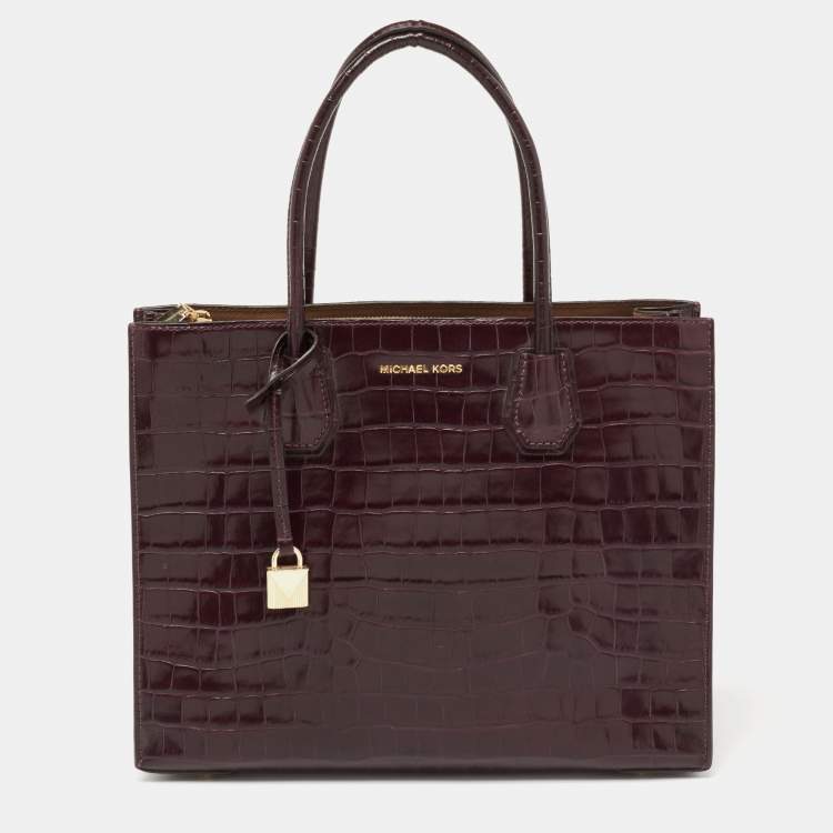 Pre Owned Michael Kors Purple Croc Embossed Leather Mercer Tote 