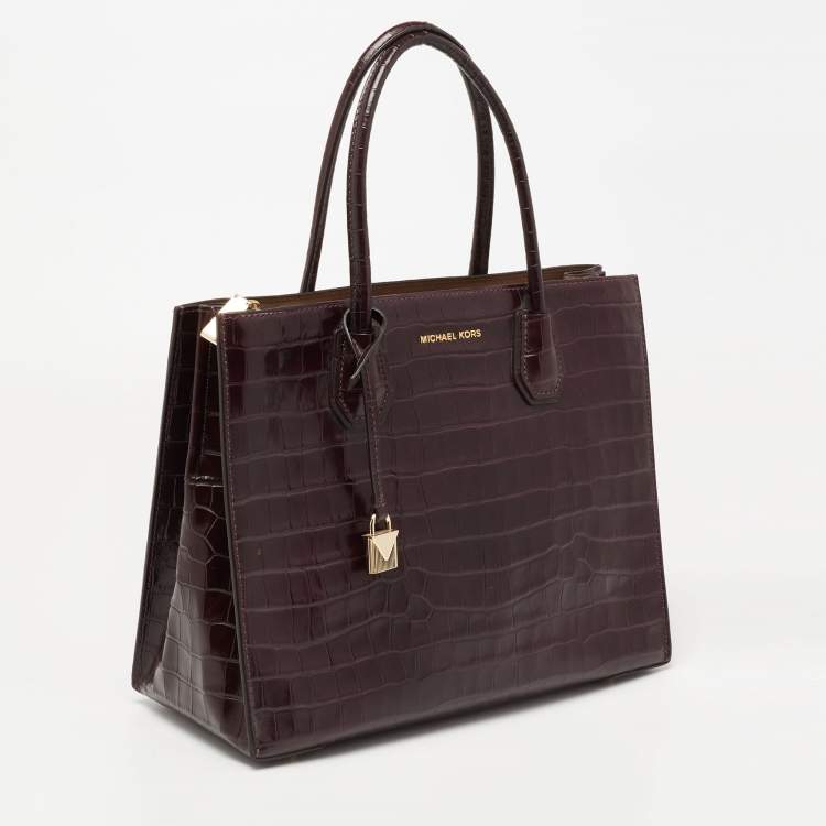 Pre Owned Michael Kors Purple Croc Embossed Leather Mercer Tote 