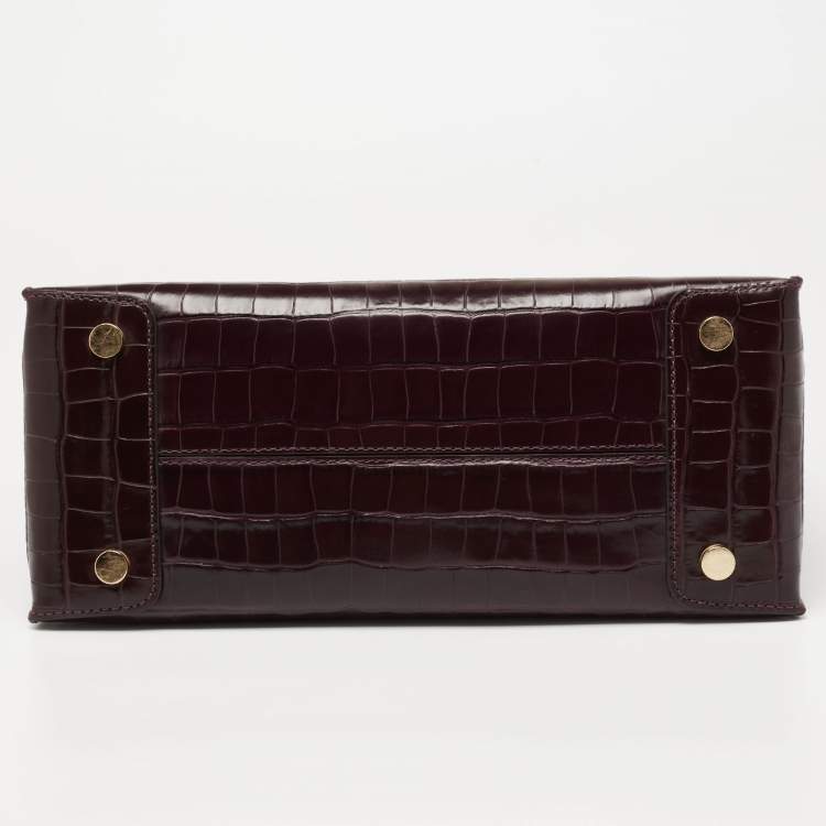 Pre Owned Michael Kors Purple Croc Embossed Leather Mercer Tote 