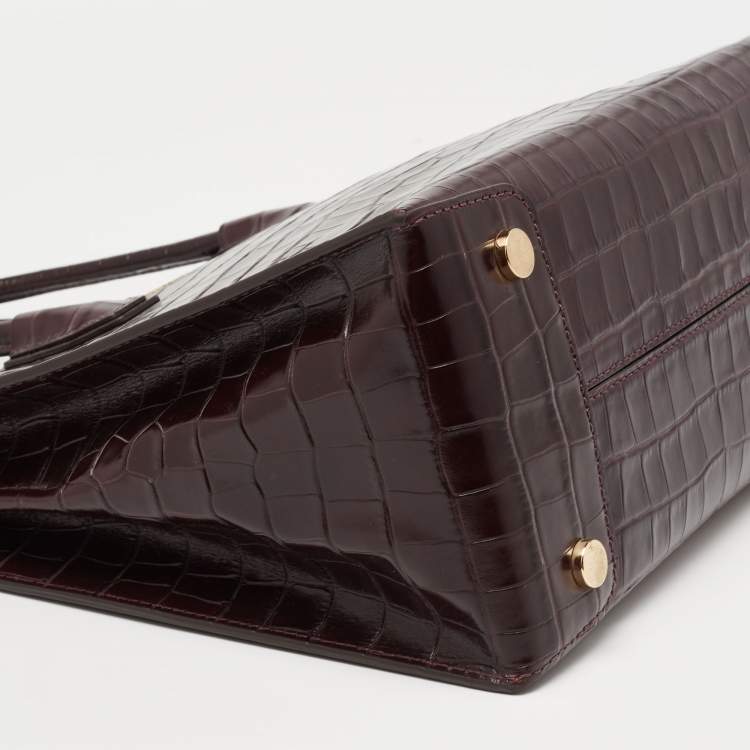 Pre Owned Michael Kors Purple Croc Embossed Leather Mercer Tote 