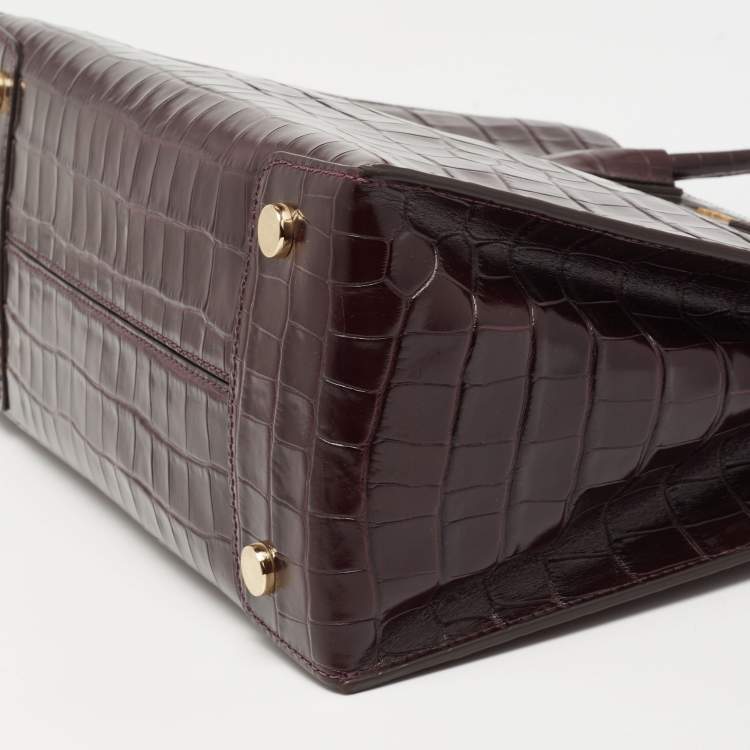 Pre Owned Michael Kors Purple Croc Embossed Leather Mercer Tote 